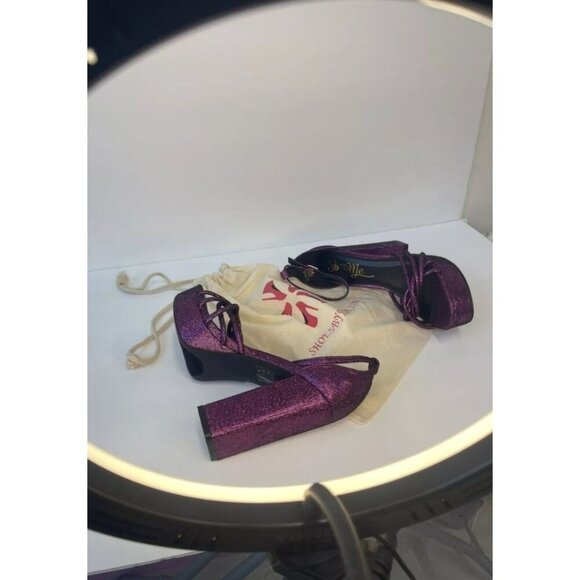 SO ME / Disco / Purple Metallic /  Platform / High Heels With Crisscross - Picture 7 of 8